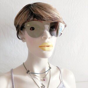 Round Oval Frameless Gray Mirror Shield Sunglasses